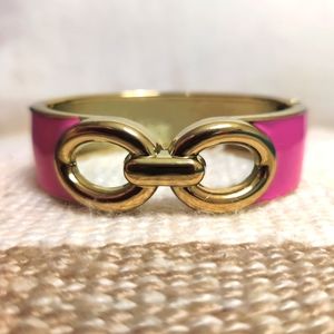 Retro Pink Infinity Enameled Hinged Bangle Bracelet